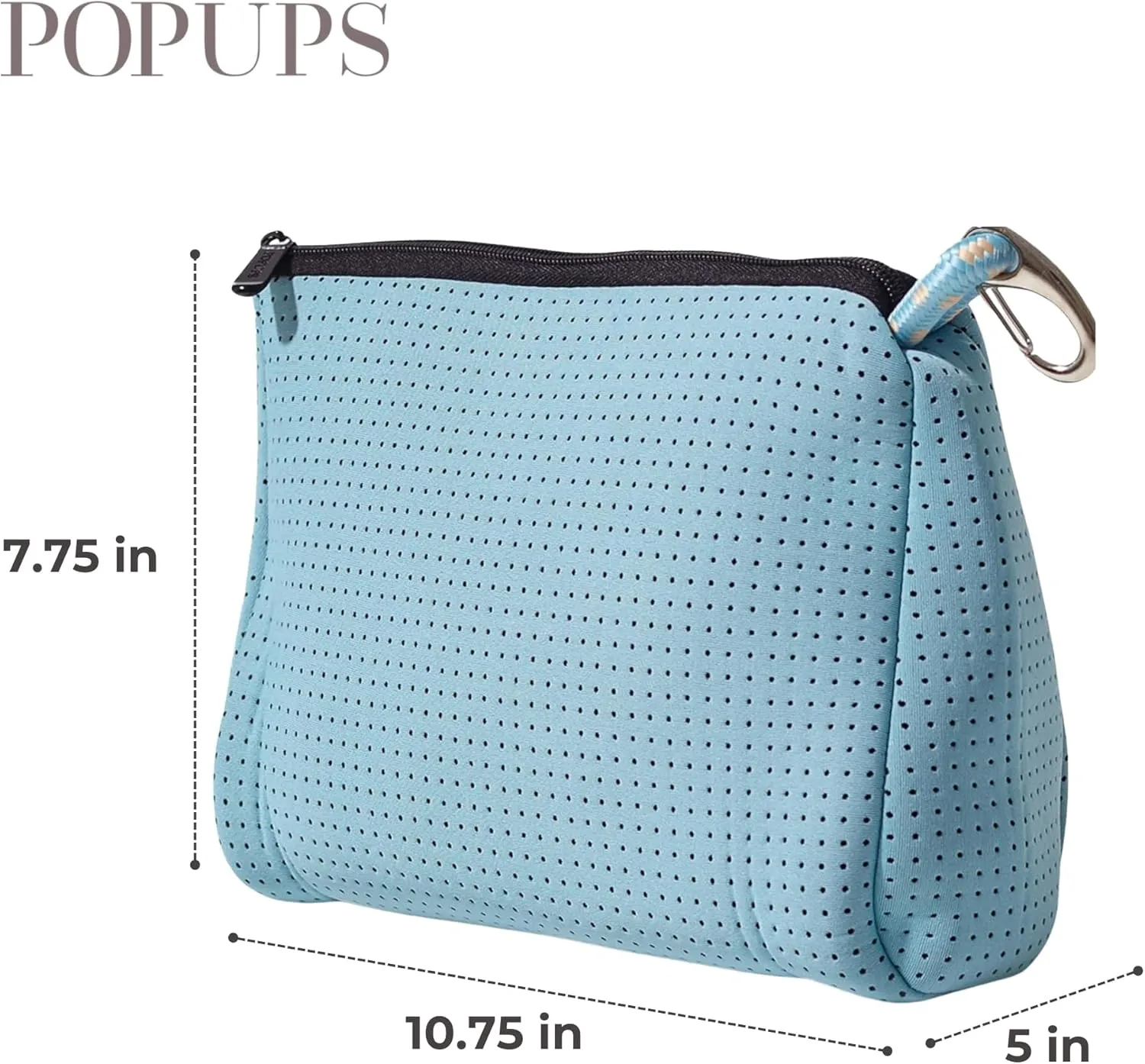 Large Makeup Bag with Zipper - Waterproof Neoprene Cosmetic Bag 7.7 x 10.75 x 5 inches - Pouch Sky Blue
