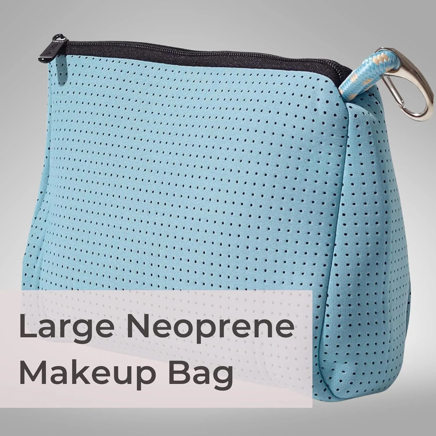 Large Makeup Bag with Zipper - Waterproof Neoprene Cosmetic Bag 7.7 x 10.75 x 5 inches - Pouch Sky Blue