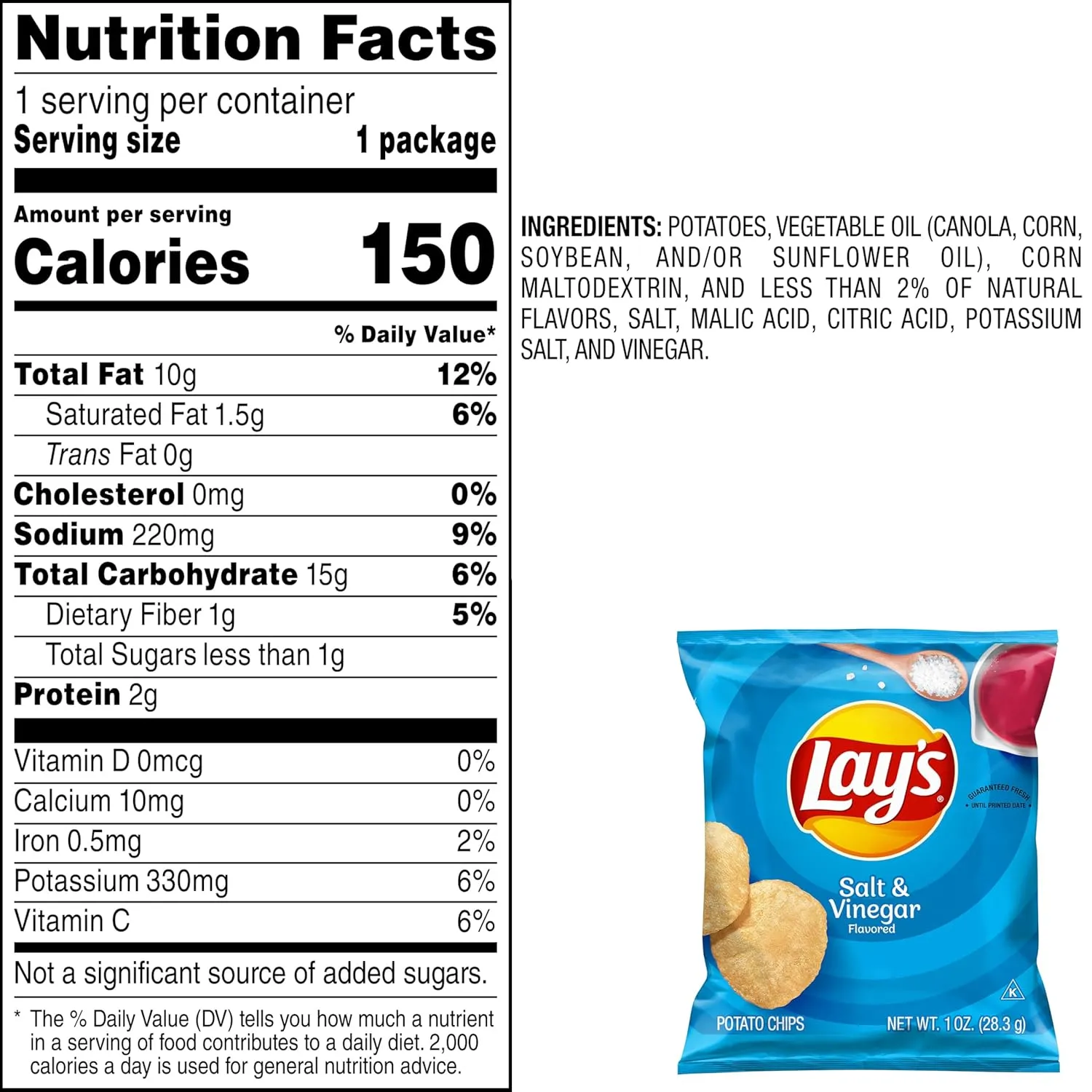 Lay's Salt & Vinegar Flavored Potato Chips, (40 Count)