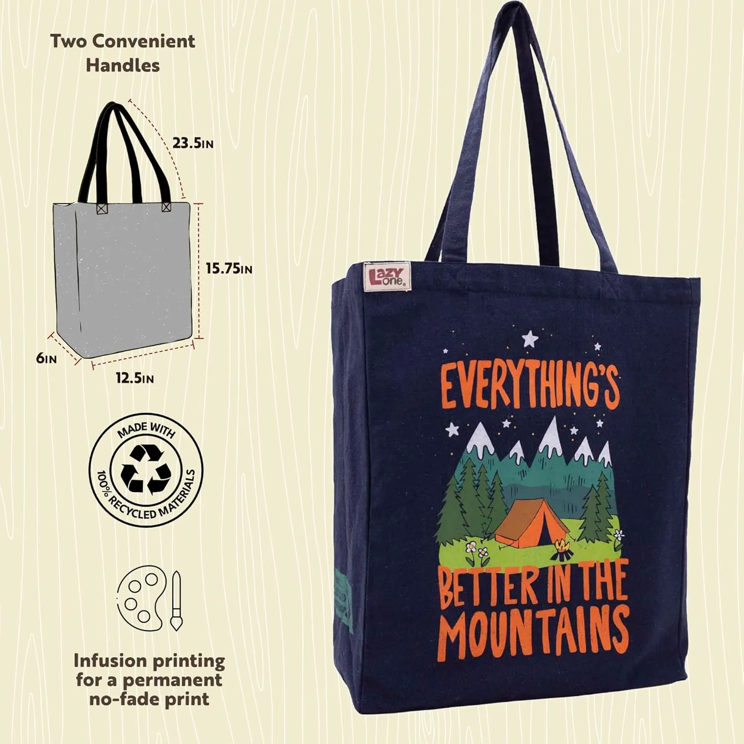 Lazy One Canvas Tote Bag, Novelty Tote Bag for Women and Men, Reusable Shopping Bags, Perfect for Shopping, Travel and Work
