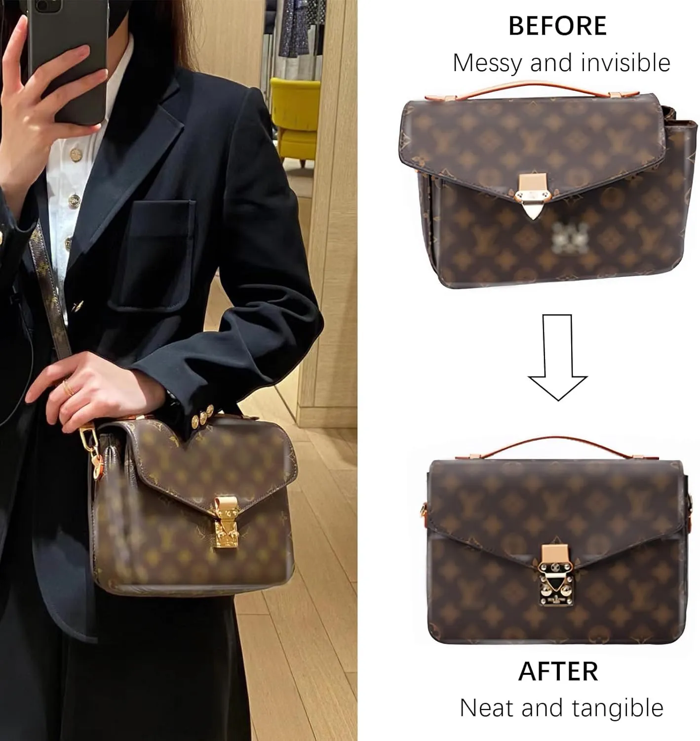 Lckaey bag Organizer insert for pochette métis in All Departments inserts Pochette Tote handbag insert Y068-coffee