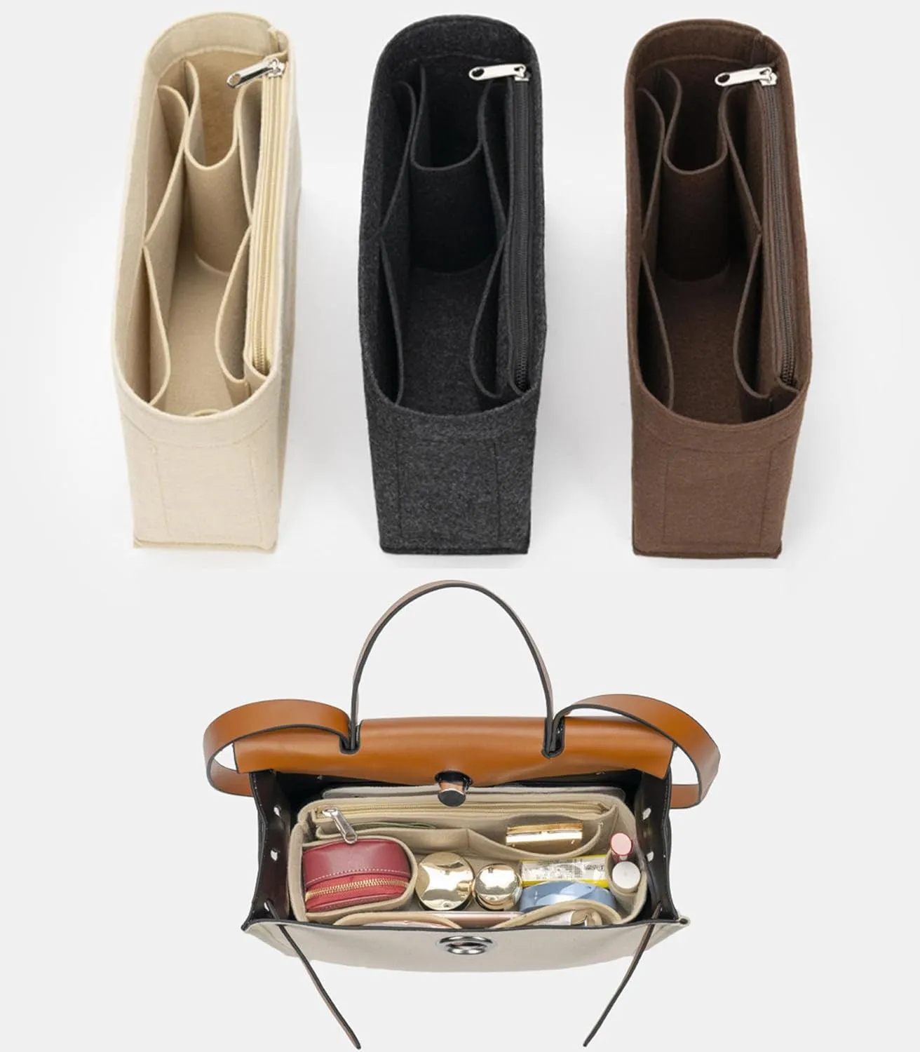 Lckaey Purse Organizer for Hermes Herbag 31 and 39, Bag Insert for Women, Felt Organizer Y093coffee-37.5