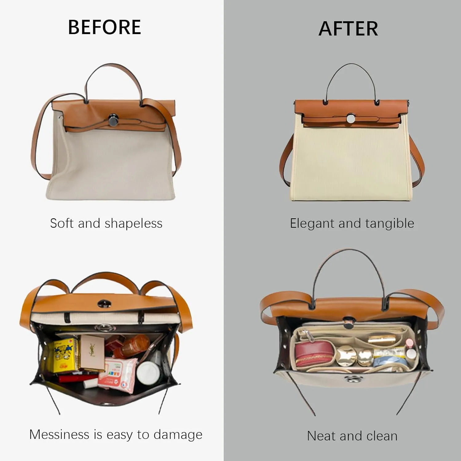 Lckaey Purse Organizer for Hermes Herbag 31 and 39, Bag Insert for Women, Felt Organizer Y093coffee-37.5