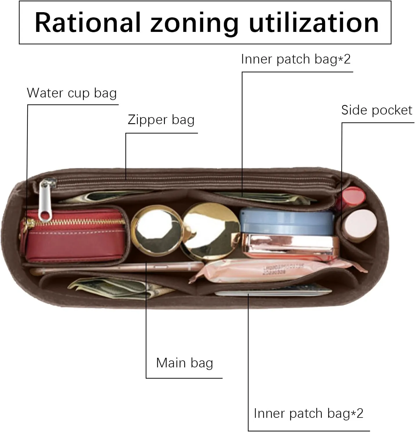 Lckaey Purse Organizer for Hermes Herbag 31 and 39, Bag Insert for Women, Felt Organizer Y093coffee-37.5