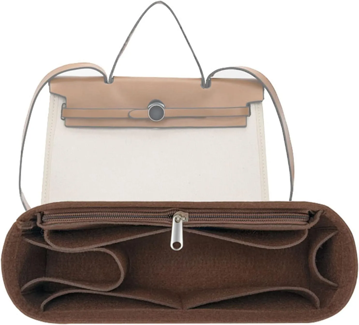Lckaey Purse Organizer for Hermes Herbag 31 and 39, Bag Insert for Women, Felt Organizer Y093coffee-37.5