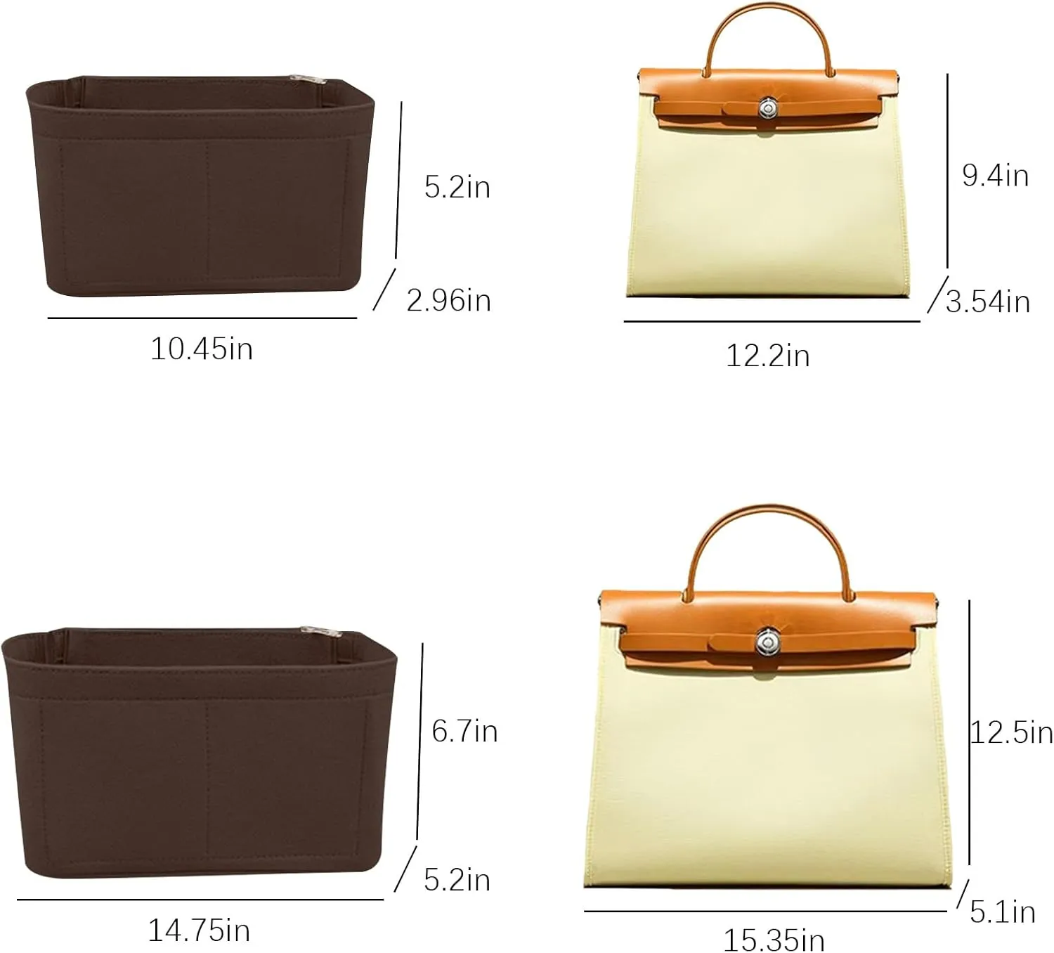 Lckaey Purse Organizer for Hermes Herbag 31 and 39, Bag Insert for Women, Felt Organizer Y093coffee-37.5