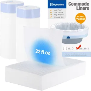 Leakproof Commode Liners, Hybodies Disposable Poop Bags Prevent Spills for Bedside Commode, Camping Toilets & Bedpans, Tear Resistance | Odor Control | Universal Fit (White, C: 50-Count (Bags Pads))