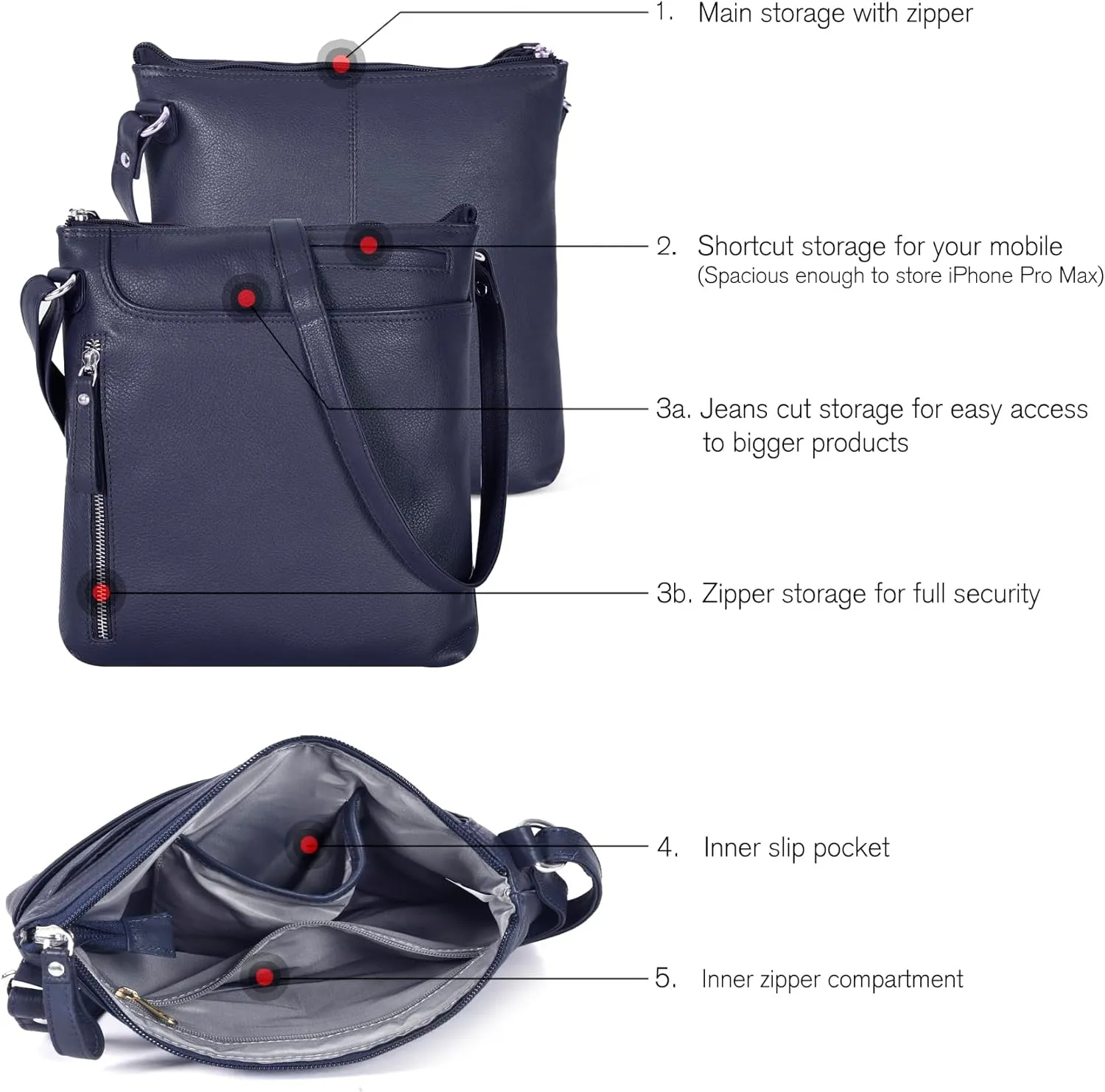 Leather Crossbody Bags for Women - Ladies Sling Handbags - Medium Cross body Purses Handbags - Purses For Women