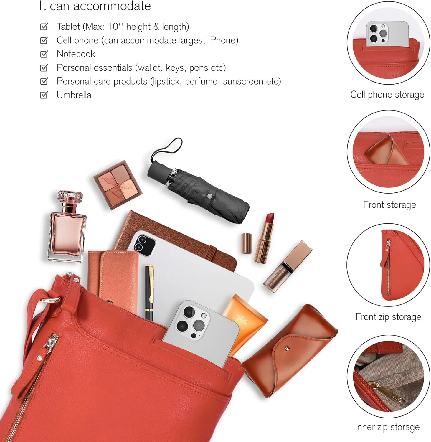 Leather Crossbody Bags for Women - Ladies Sling Handbags - Medium Cross body Purses Handbags - Purses For Women
