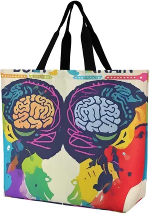 Left And Right Brain Advantage Handbags Lightweight Travel Shoulder Bag Portable Cute Shopping Beach Market Bag for Men Women Hiking Yoga Gym Swimming Travel Holiday Gift