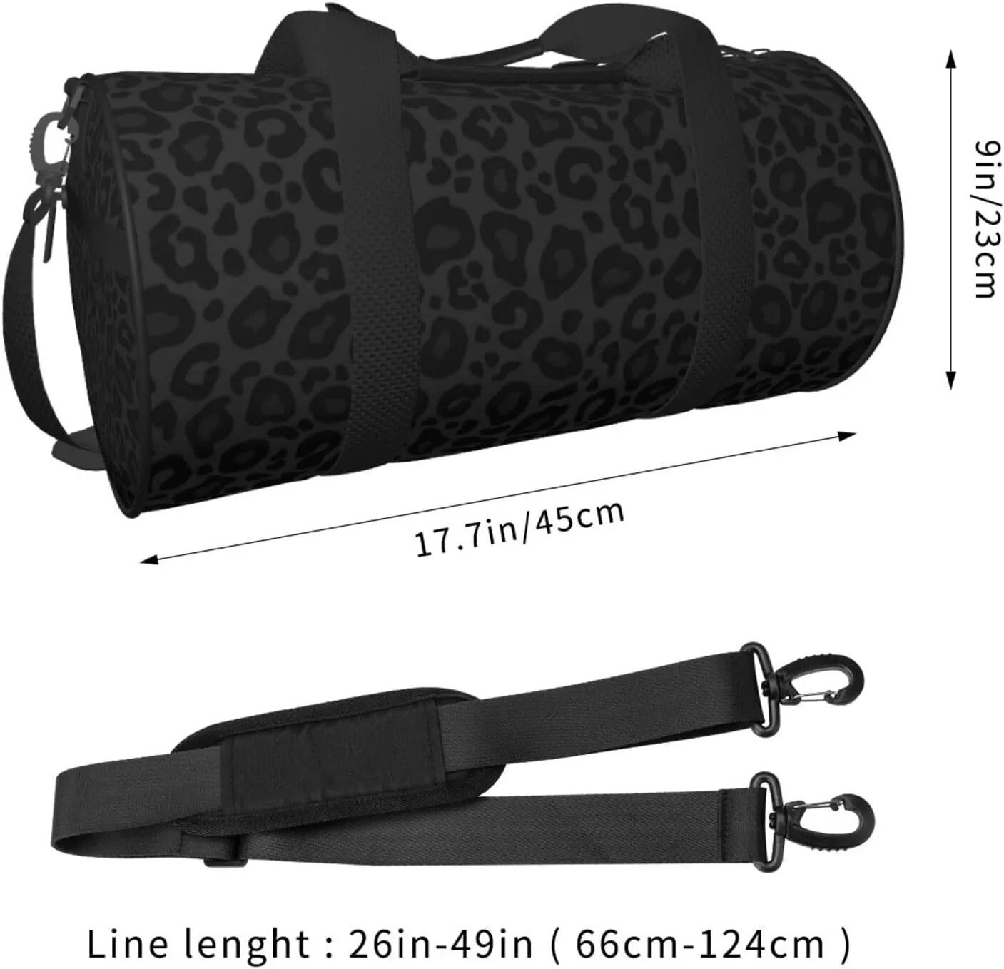 Leopard Print Black Background Sports Gym Bag Travel Duffel Bag Shoes Compartment For Men Women Foldable Lightweight Yoga Gym Sports Bag