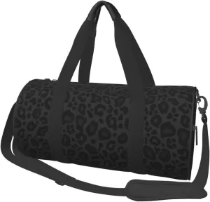Leopard Print Black Background Sports Gym Bag Travel Duffel Bag Shoes Compartment For Men Women Foldable Lightweight Yoga Gym Sports Bag