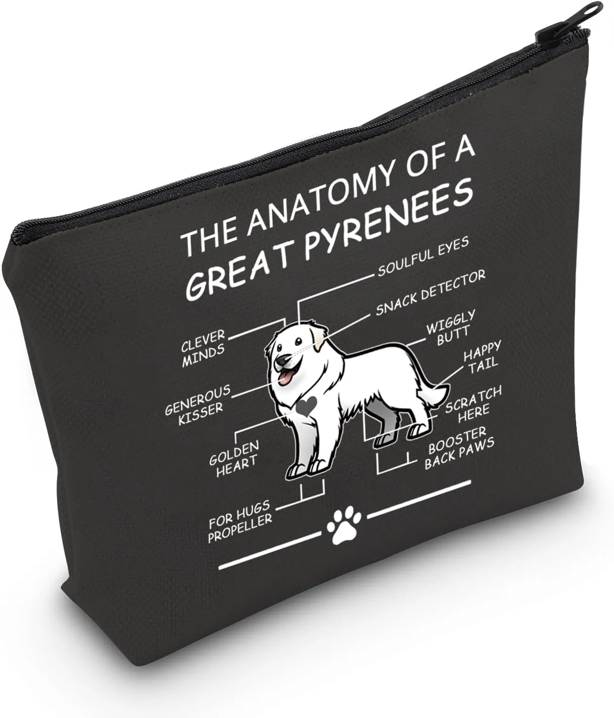 LEVLO Funny Great Pyrenees Lovers Gifts The Anatomy of A Great Pyrenees Cosmetic Bags Pyrenean Mountain Dog Veterinary Mom Travel Toiletry Bags (Great Pyrenees-black)
