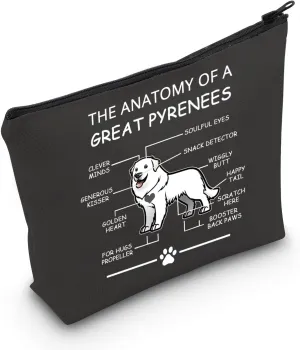 LEVLO Funny Great Pyrenees Lovers Gifts The Anatomy of A Great Pyrenees Cosmetic Bags Pyrenean Mountain Dog Veterinary Mom Travel Toiletry Bags (Great Pyrenees-black)