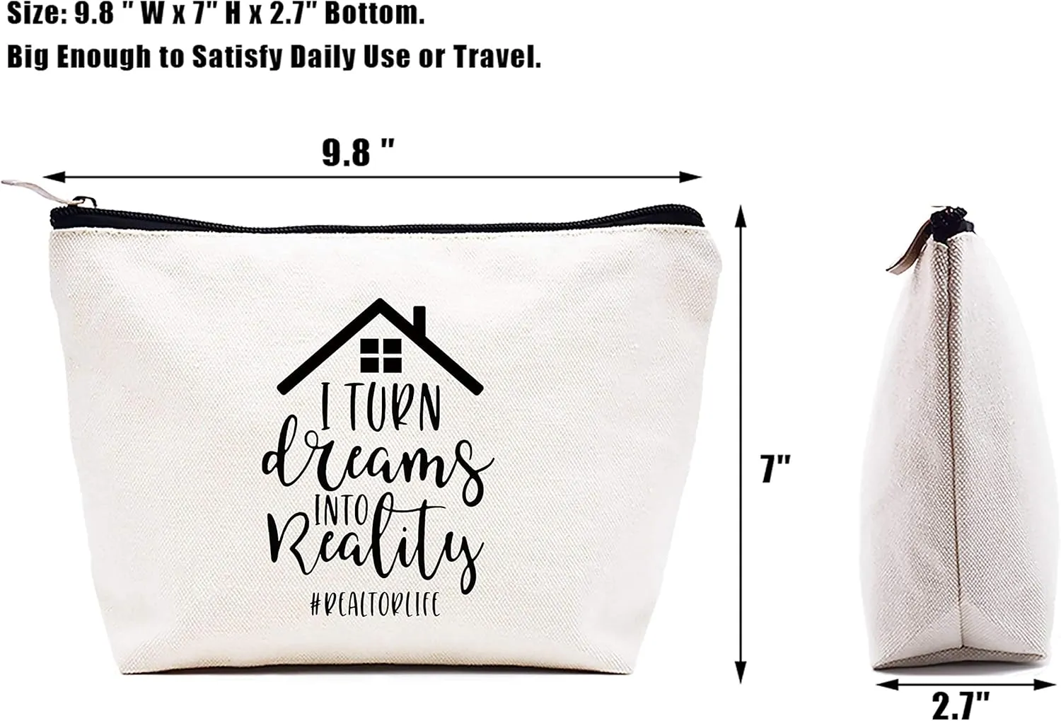 LIBIHUA Realtor Gift,Real Estate Agent Present,Closing Present for Realtor-Valentines,Birthday,Christmas Gifts for Women,Broker-Makeup Bag Cosmetic Bag Travel Pouch-I Turn Dreams into Reality