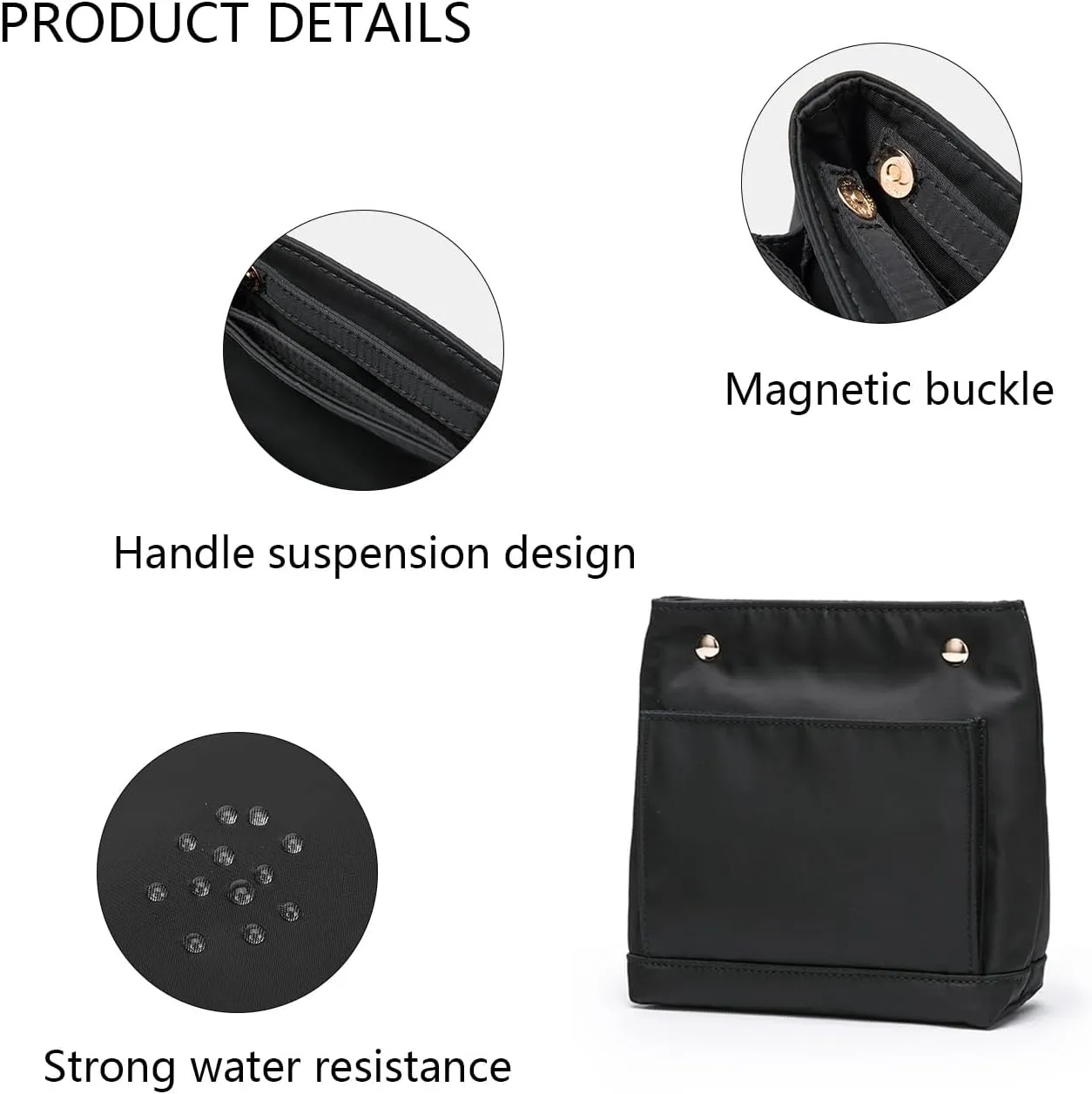 Lightweight Handbag Organizers Insert with Multiple Pockets - Handbag Organizer for Storage and Organization, Cosmetic Bag (Nylon-black,XS)