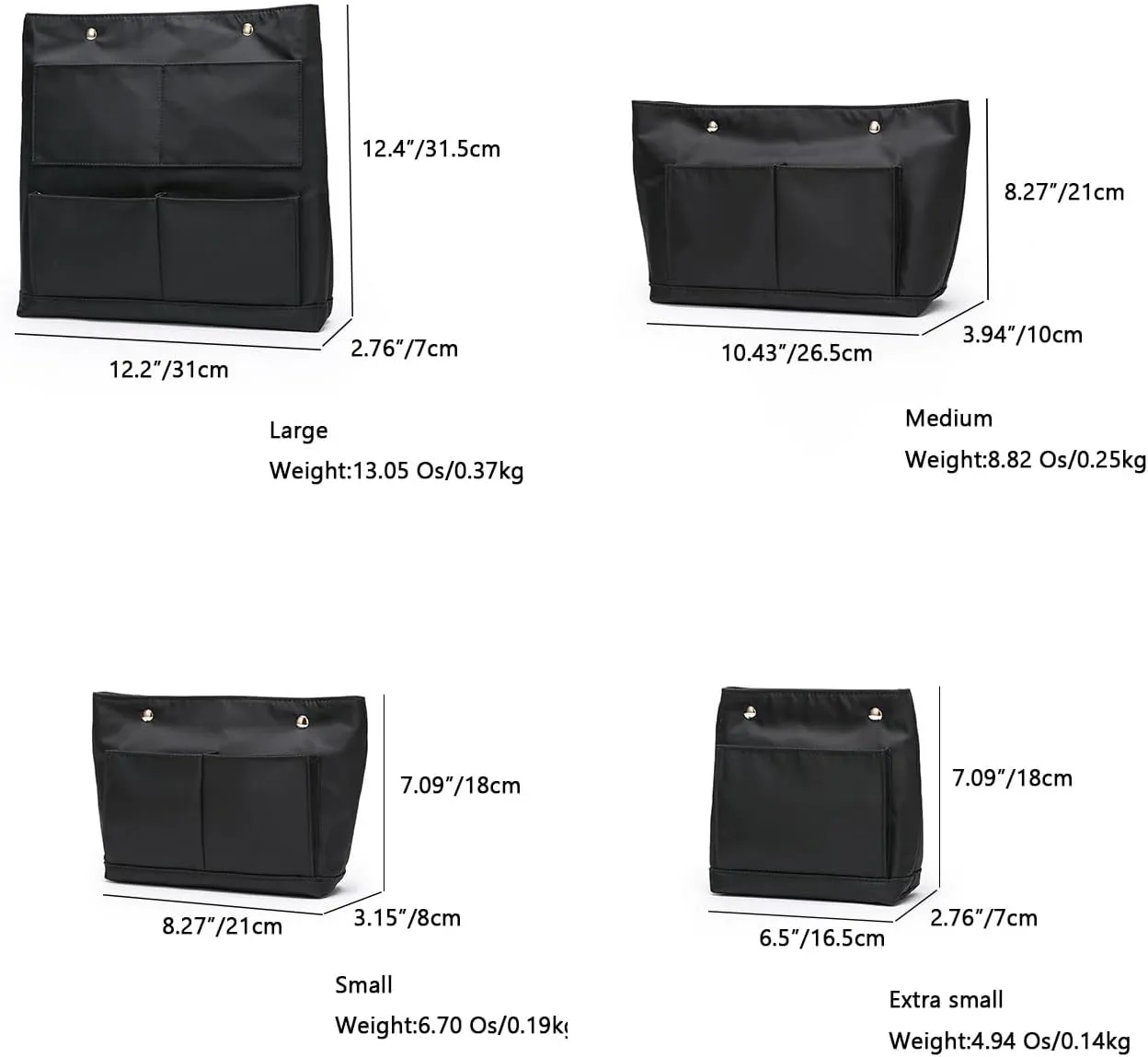 Lightweight Handbag Organizers Insert with Multiple Pockets - Handbag Organizer for Storage and Organization, Cosmetic Bag (Nylon-black,XS)