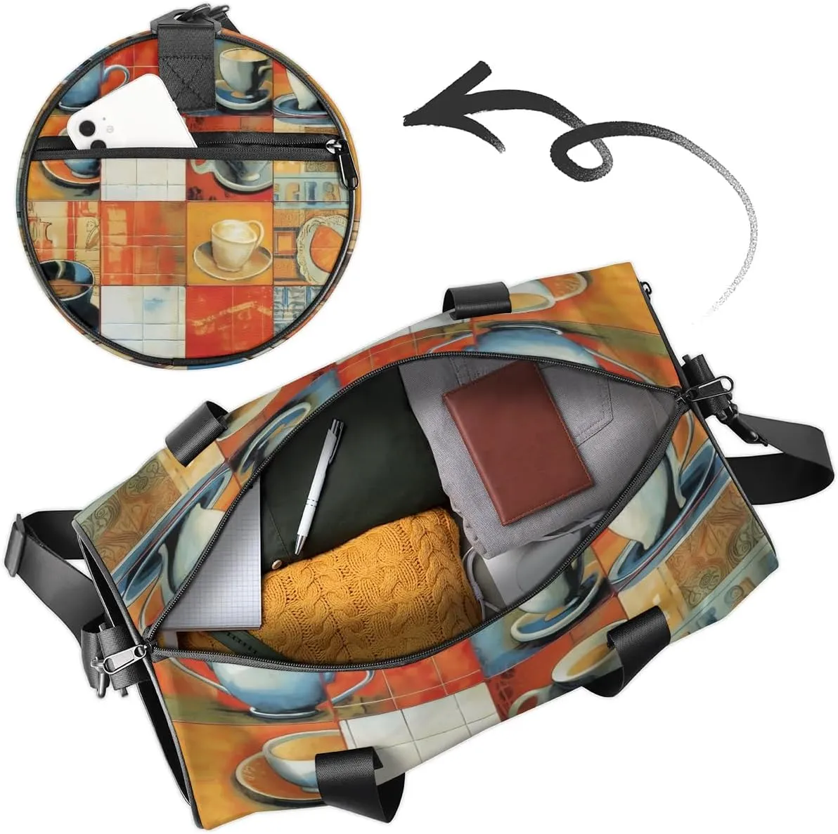 Lightweight Travel Duffle Bag Coffee Cup Gym Bag for Women Men Stylish Small Duffle Bag for Fitness Yoga Travel Overnight Sport