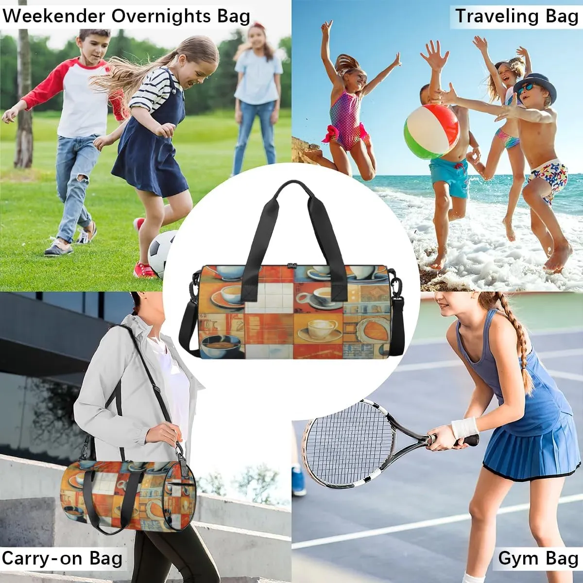 Lightweight Travel Duffle Bag Coffee Cup Gym Bag for Women Men Stylish Small Duffle Bag for Fitness Yoga Travel Overnight Sport