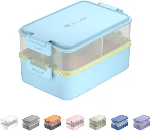 linoroso Stackable Bento Box Adult Lunch Box | Meet All You On-the-Go Needs for Food, Salad and Snack Box, Premium Bento Lunch Box for Adults Include Utensil Set, Dressing Containers - Canal Blue
