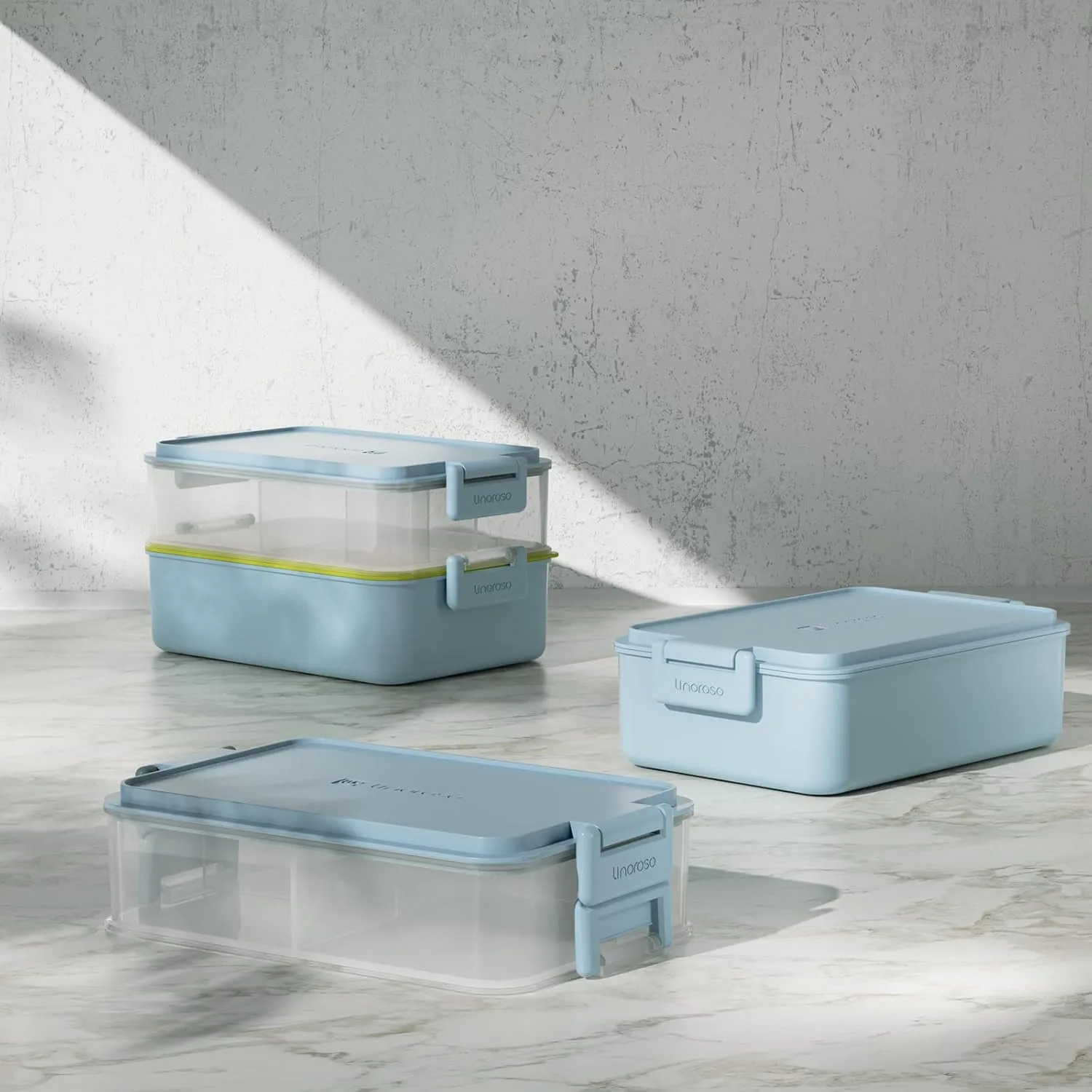 linoroso Stackable Bento Box Adult Lunch Box | Meet All You On-the-Go Needs for Food, Salad and Snack Box, Premium Bento Lunch Box for Adults Include Utensil Set, Dressing Containers - Canal Blue
