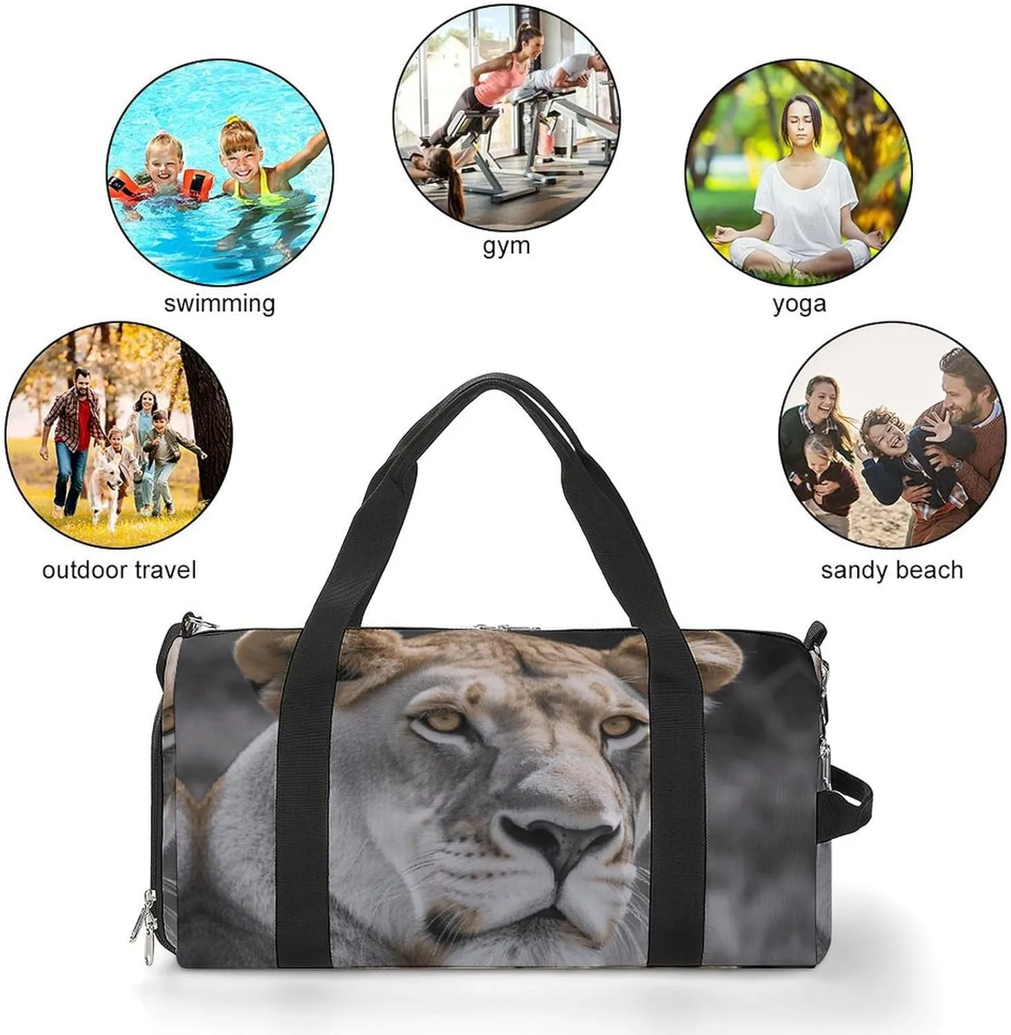 Lioness with Blue Green Eyes Sports Gym Bag Carry on Holdalls for Men Small Duffel Bags for Women with Shoe Compartment