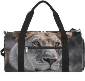 Lioness with Blue Green Eyes Sports Gym Bag Carry on Holdalls for Men Small Duffel Bags for Women with Shoe Compartment