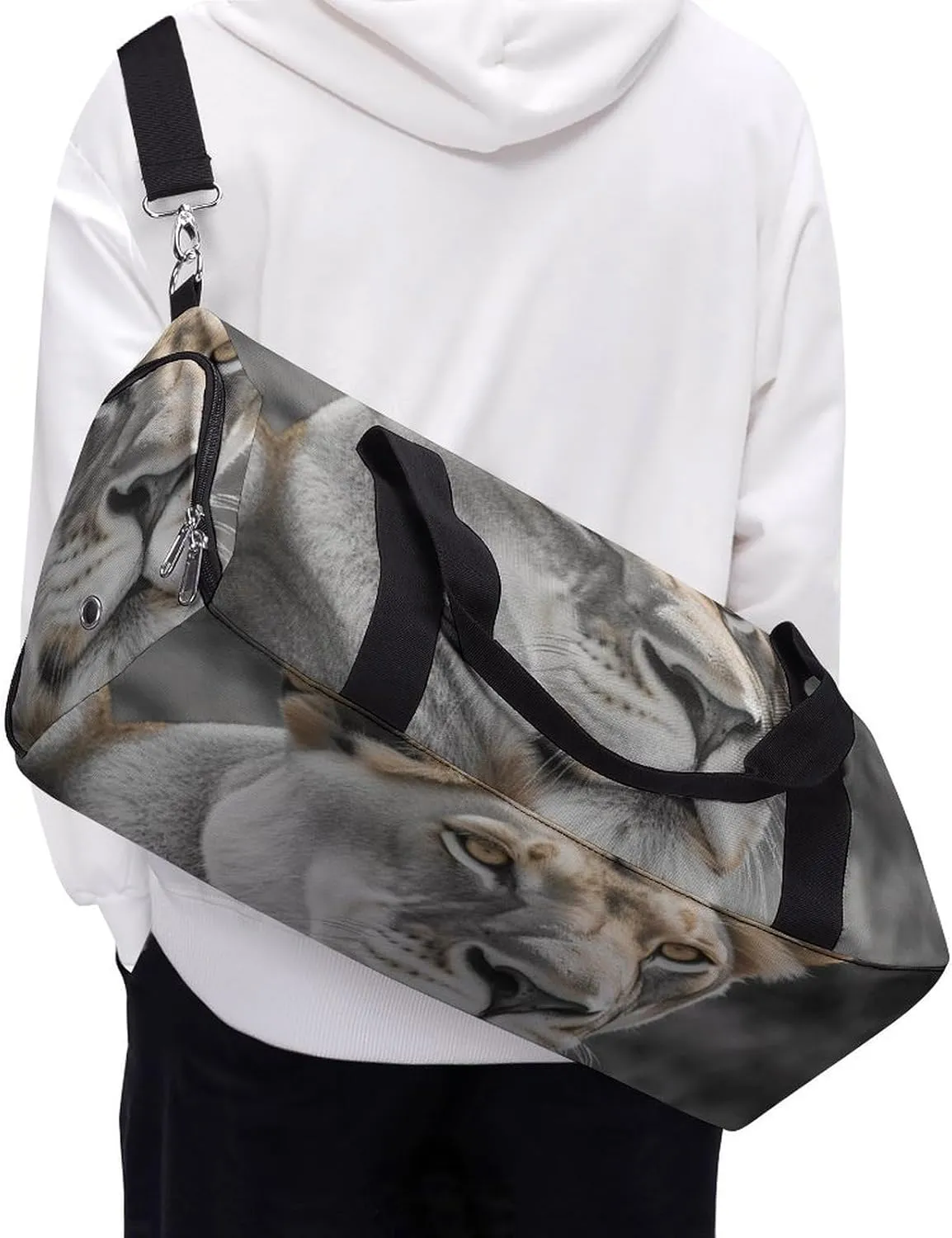 Lioness with Blue Green Eyes Sports Gym Bag Carry on Holdalls for Men Small Duffel Bags for Women with Shoe Compartment