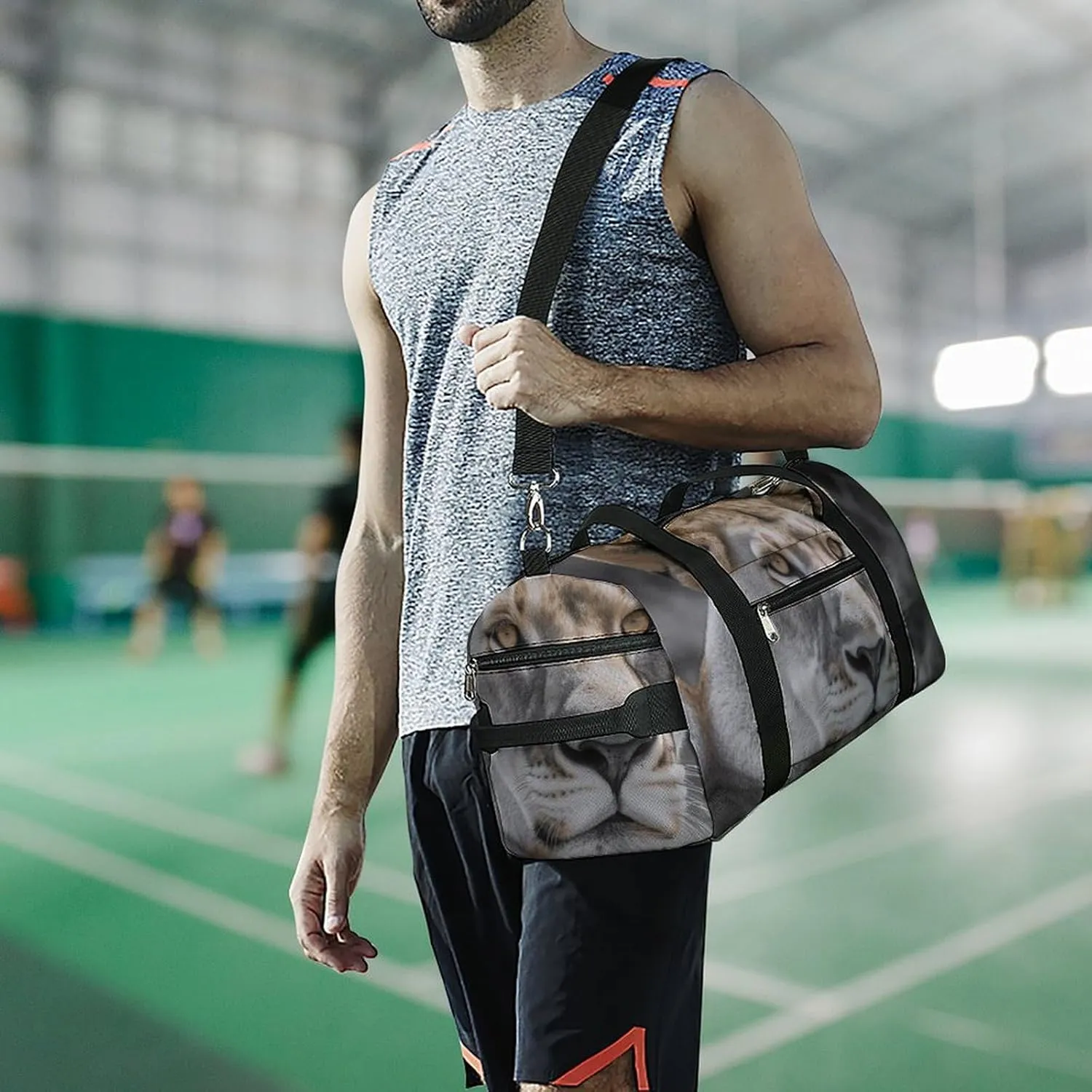 Lioness with Blue Green Eyes Sports Gym Bag Carry on Holdalls for Men Small Duffel Bags for Women with Shoe Compartment