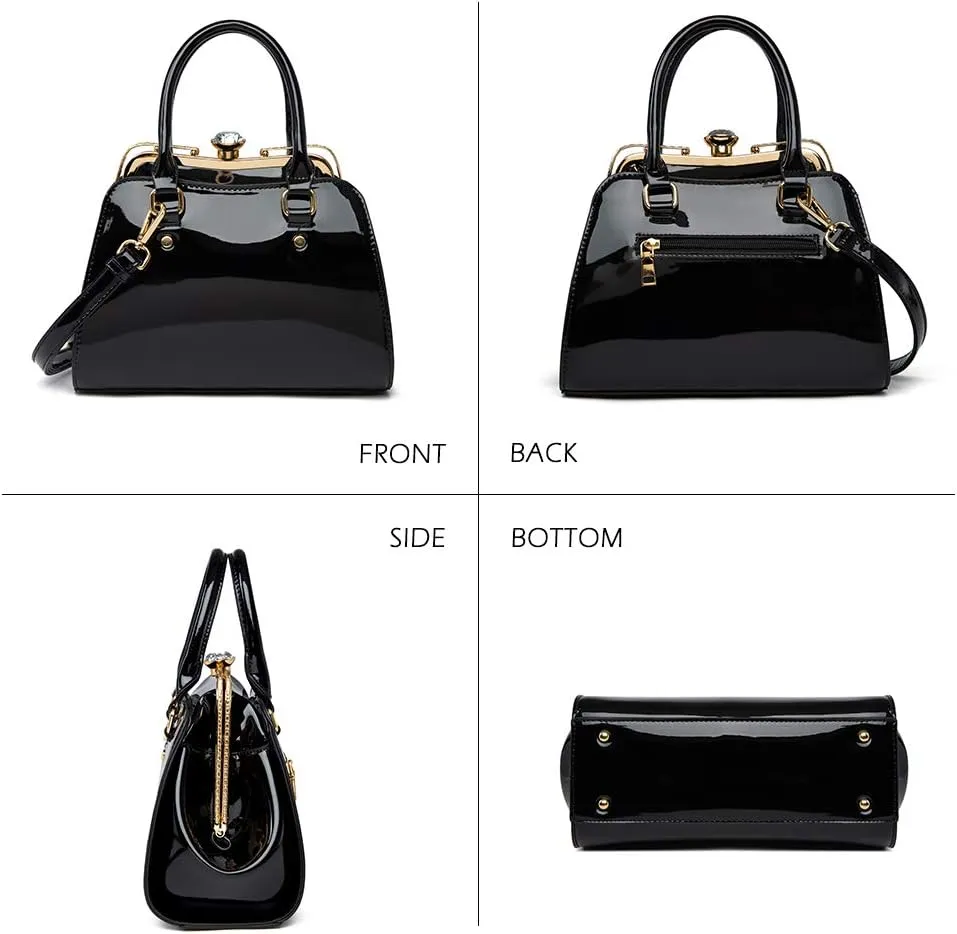 LJOSEIND Shiny Patent Leather Handbags Shoulder Bags Fashion Satchel Purses Top Handle Bags for Women
