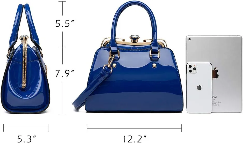 LJOSEIND Shiny Patent Leather Handbags Shoulder Bags Fashion Satchel Purses Top Handle Bags for Women