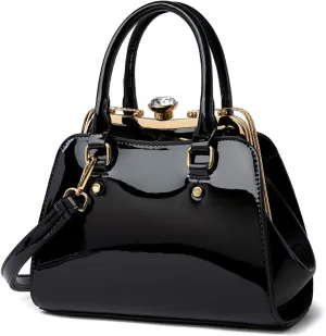 LJOSEIND Shiny Patent Leather Handbags Shoulder Bags Fashion Satchel Purses Top Handle Bags for Women