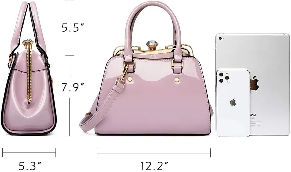 LJOSEIND Shiny Patent Leather Handbags Shoulder Bags Fashion Satchel Purses Top Handle Bags for Women