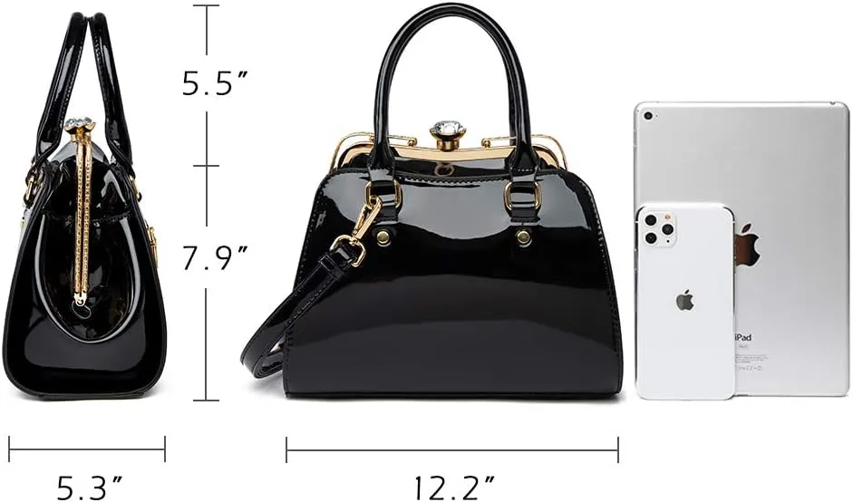 LJOSEIND Shiny Patent Leather Handbags Shoulder Bags Fashion Satchel Purses Top Handle Bags for Women