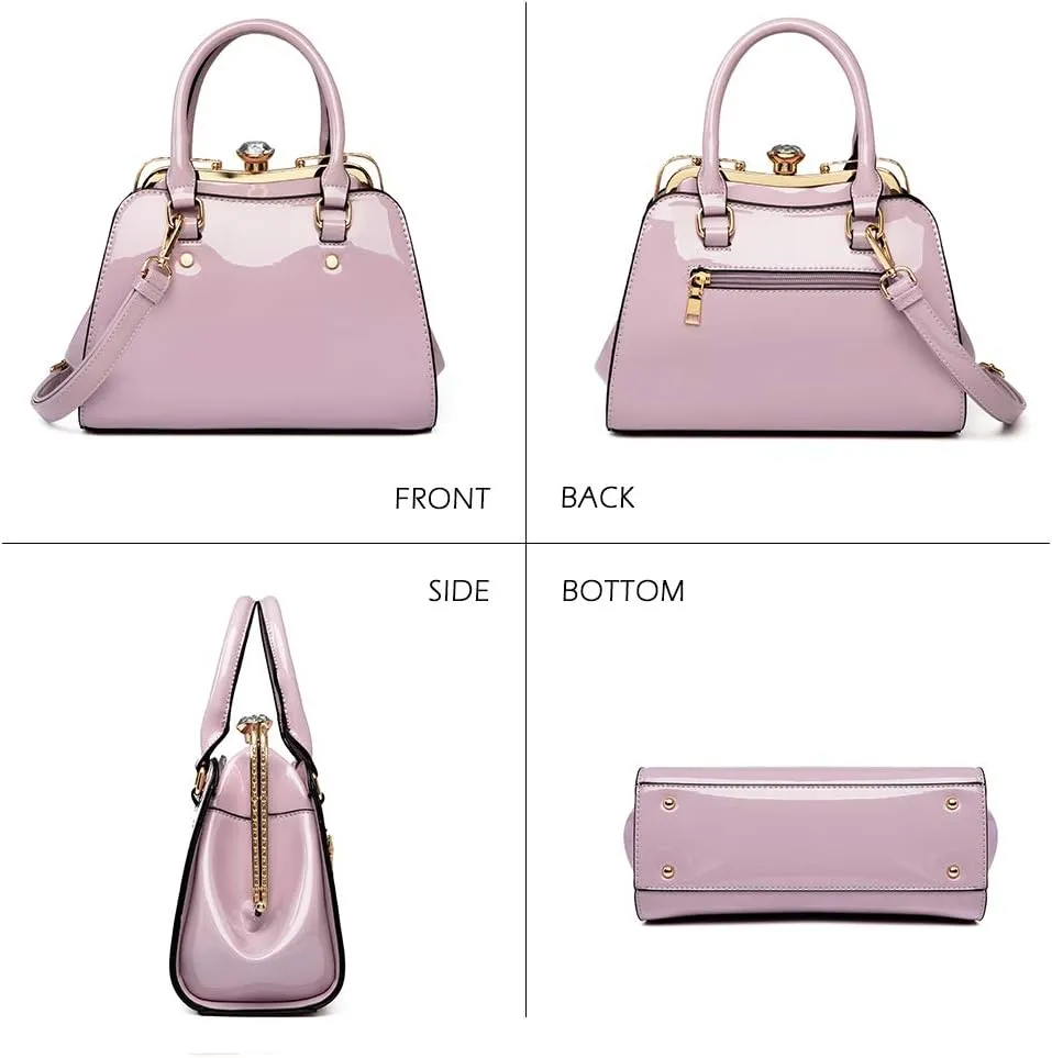 LJOSEIND Shiny Patent Leather Handbags Shoulder Bags Fashion Satchel Purses Top Handle Bags for Women