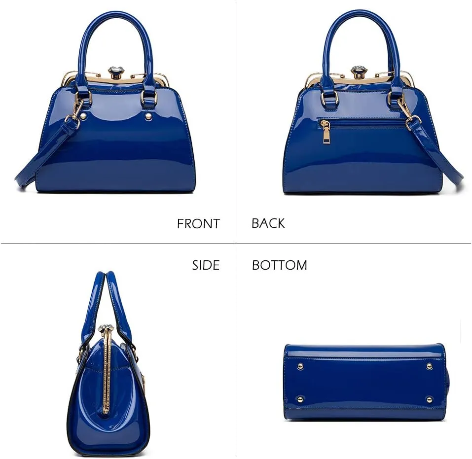 LJOSEIND Shiny Patent Leather Handbags Shoulder Bags Fashion Satchel Purses Top Handle Bags for Women