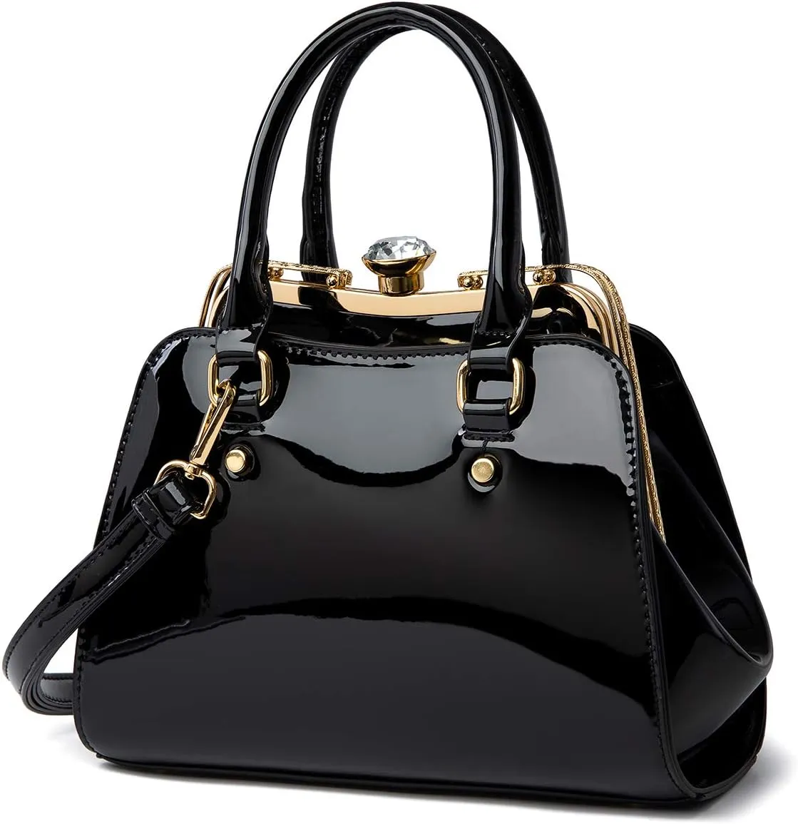 LJOSEIND Shiny Patent Leather Handbags Shoulder Bags Fashion Satchel Purses Top Handle Bags for Women