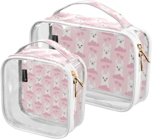 Llamas Clouds and Hears Pattern 2 Pieces Clear Makeup Cosmetic Bags for Traveling Vacation Organizing, Toiletry Bags for Women Men, PVC Waterproof Travel Organizer