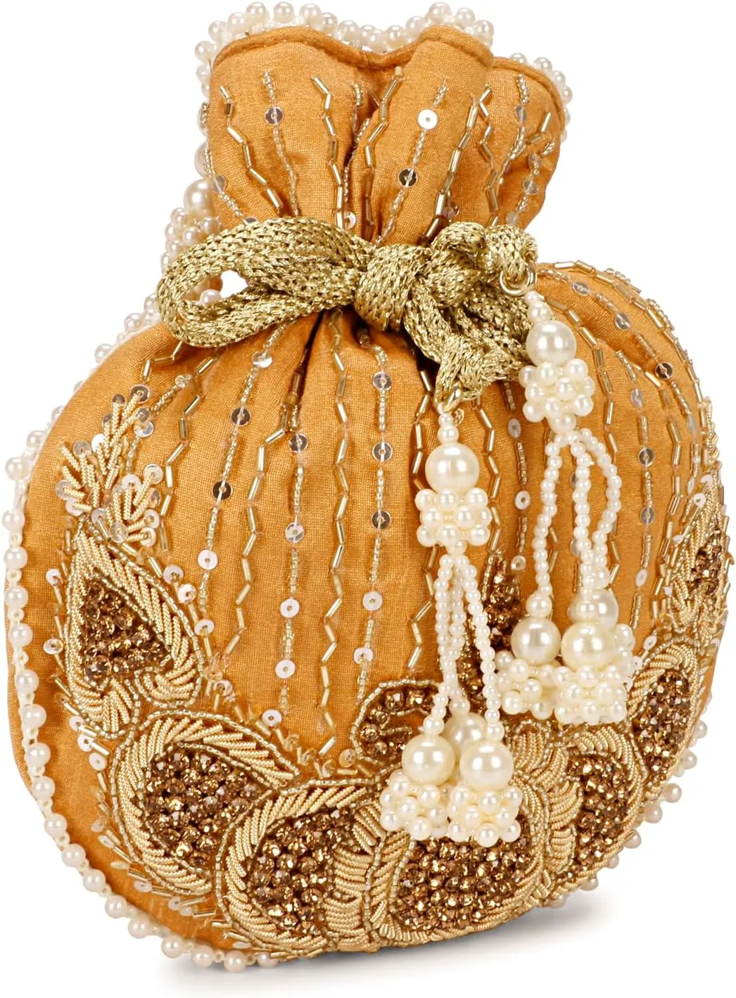 LONGING TO BUY Indian Ethnic Golden Embrodiery Potli Bag For Women, Bridal Potli Bag and Wedding Potli Bag