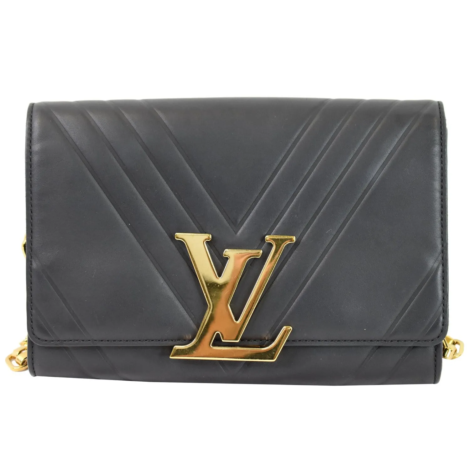LOUIS VUITTON Airy V Louise GM Calfskin Pochette Chain Shoulder Bag Black