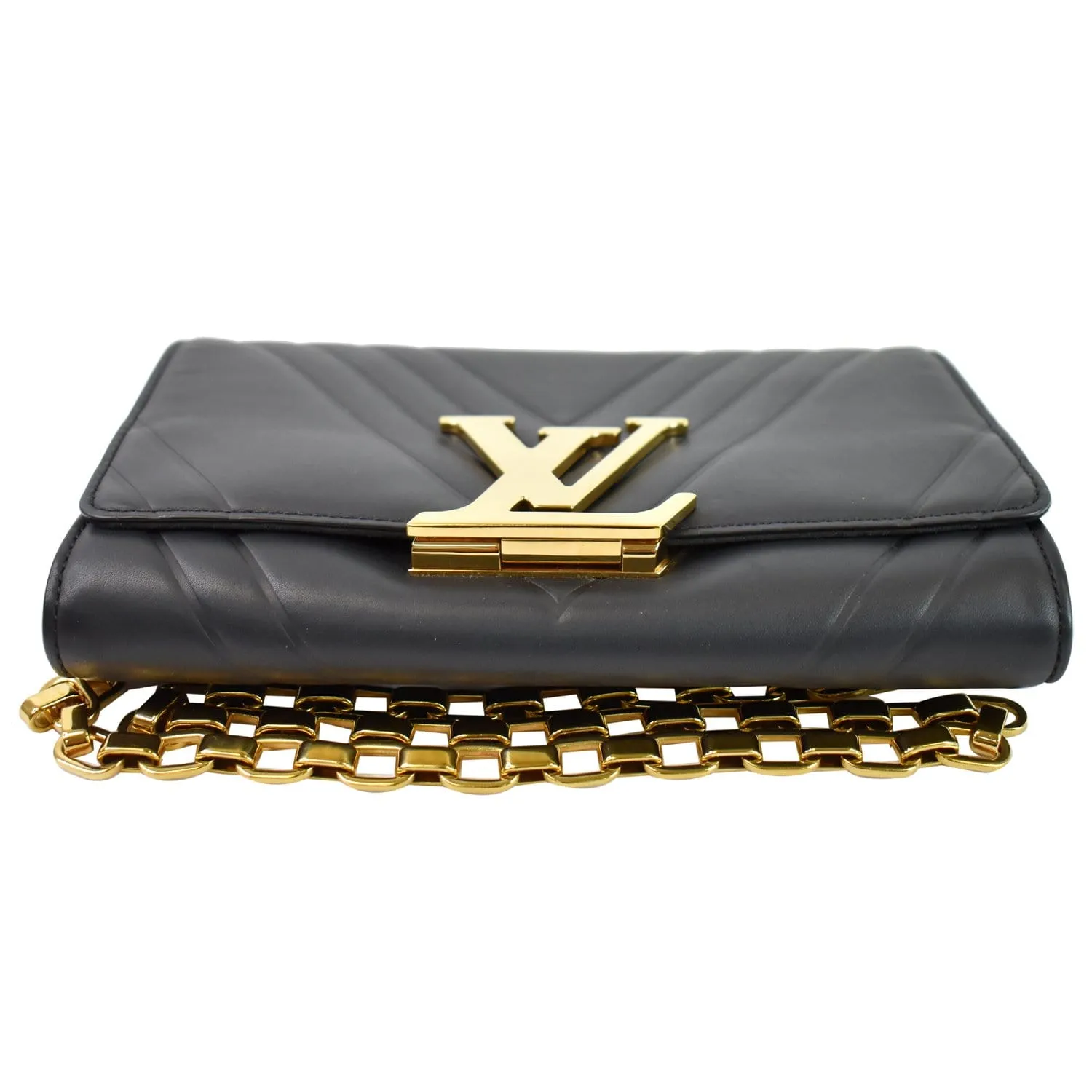 LOUIS VUITTON Airy V Louise GM Calfskin Pochette Chain Shoulder Bag Black