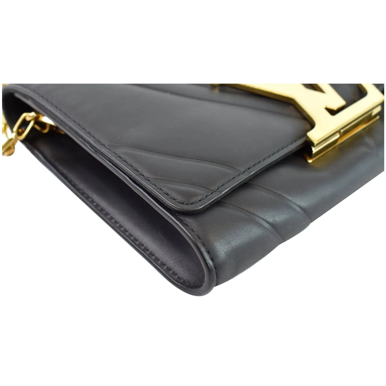 LOUIS VUITTON Airy V Louise GM Calfskin Pochette Chain Shoulder Bag Black