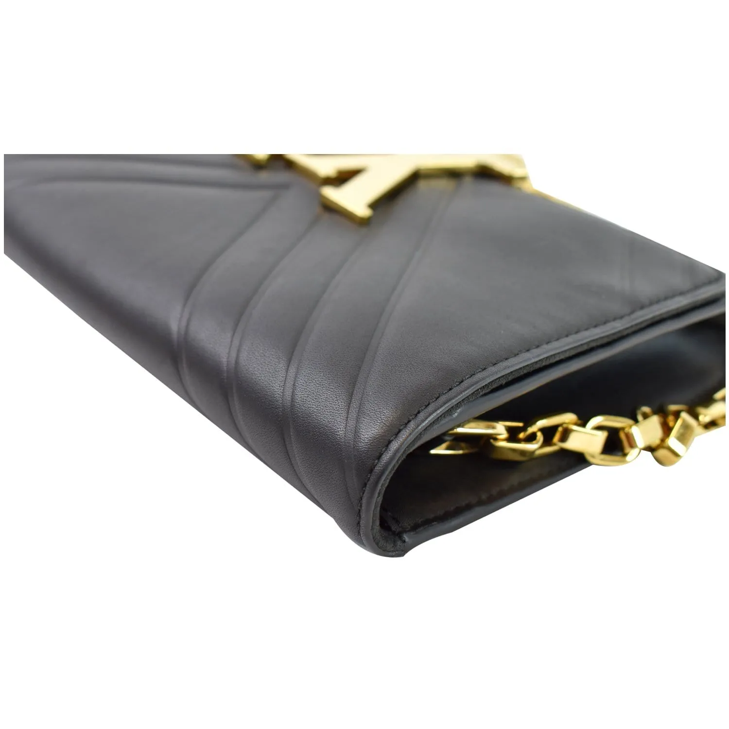 LOUIS VUITTON Airy V Louise GM Calfskin Pochette Chain Shoulder Bag Black