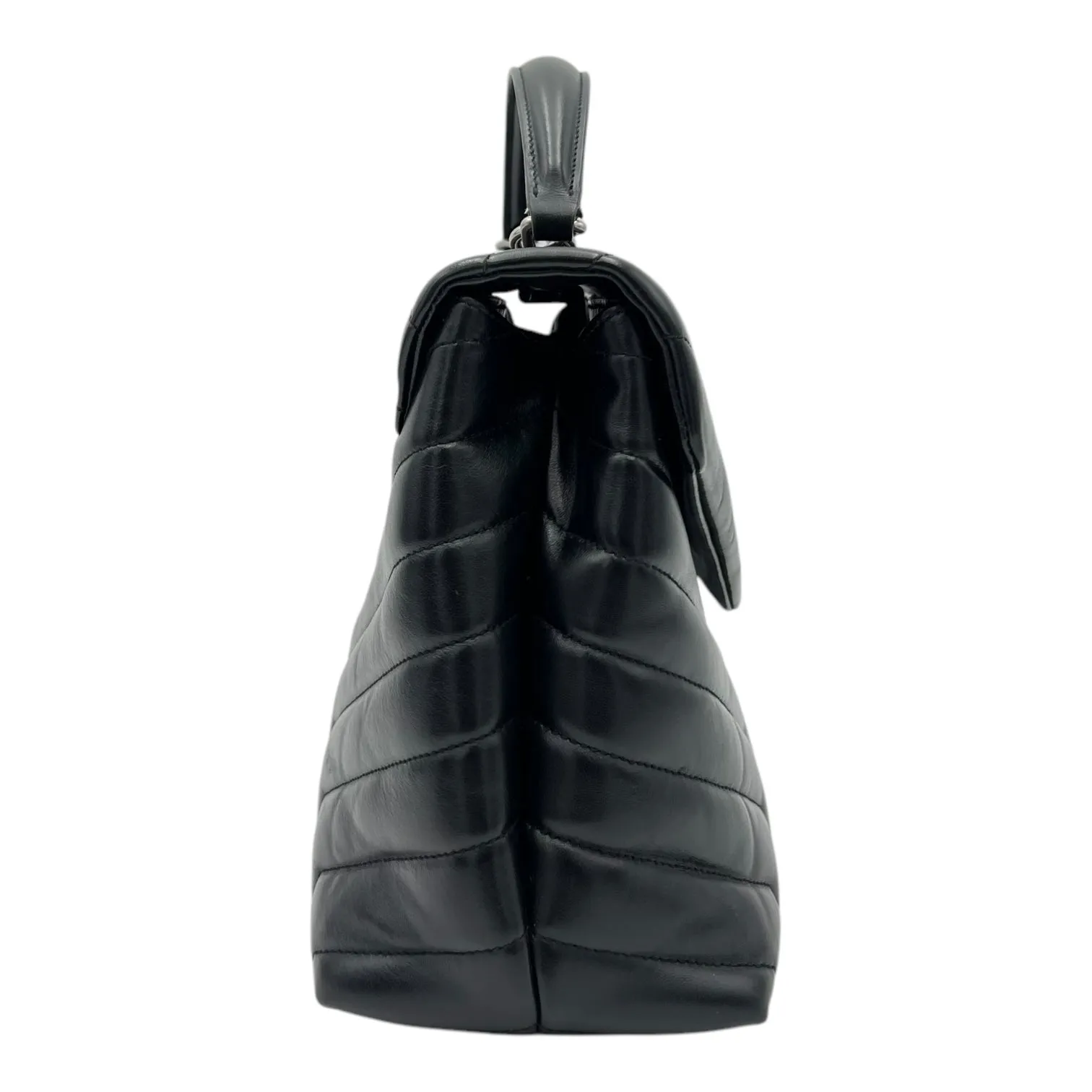Loulou Shoulder Bag Black in Calfskin, Silver hardware