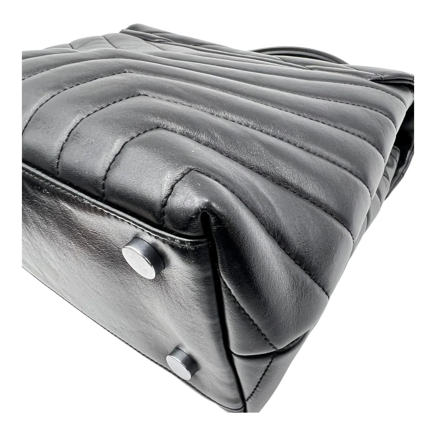 Loulou Shoulder Bag Black in Calfskin, Silver hardware