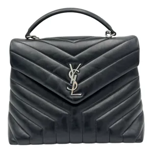 Loulou Shoulder Bag Black in Calfskin, Silver hardware