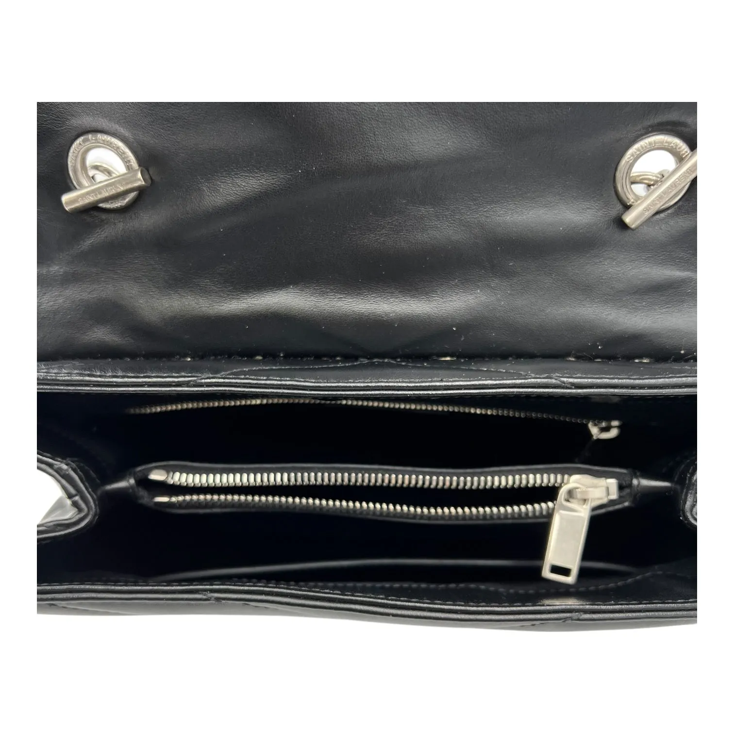 Loulou Shoulder Bag Black in Calfskin, Silver hardware