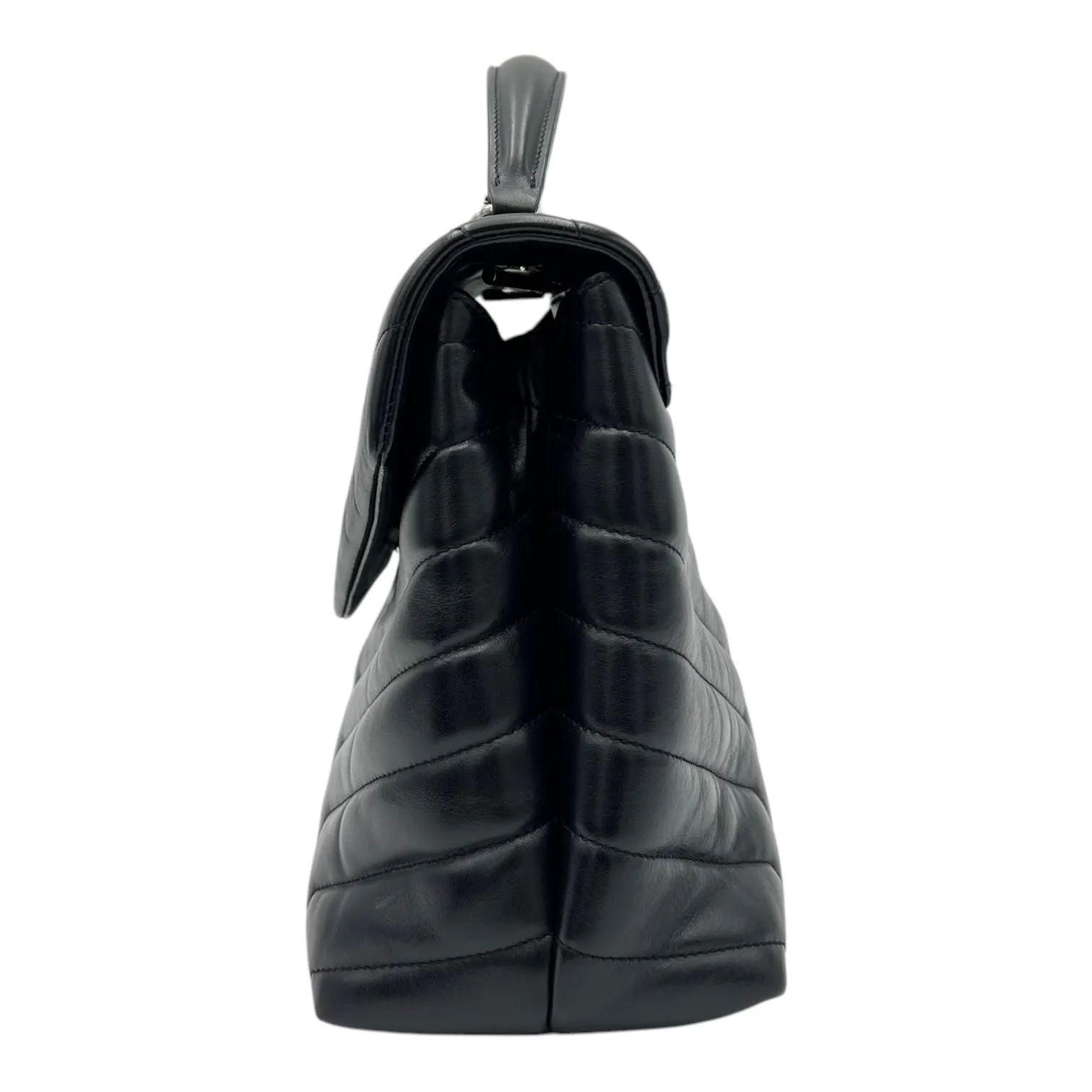 Loulou Shoulder Bag Black in Calfskin, Silver hardware
