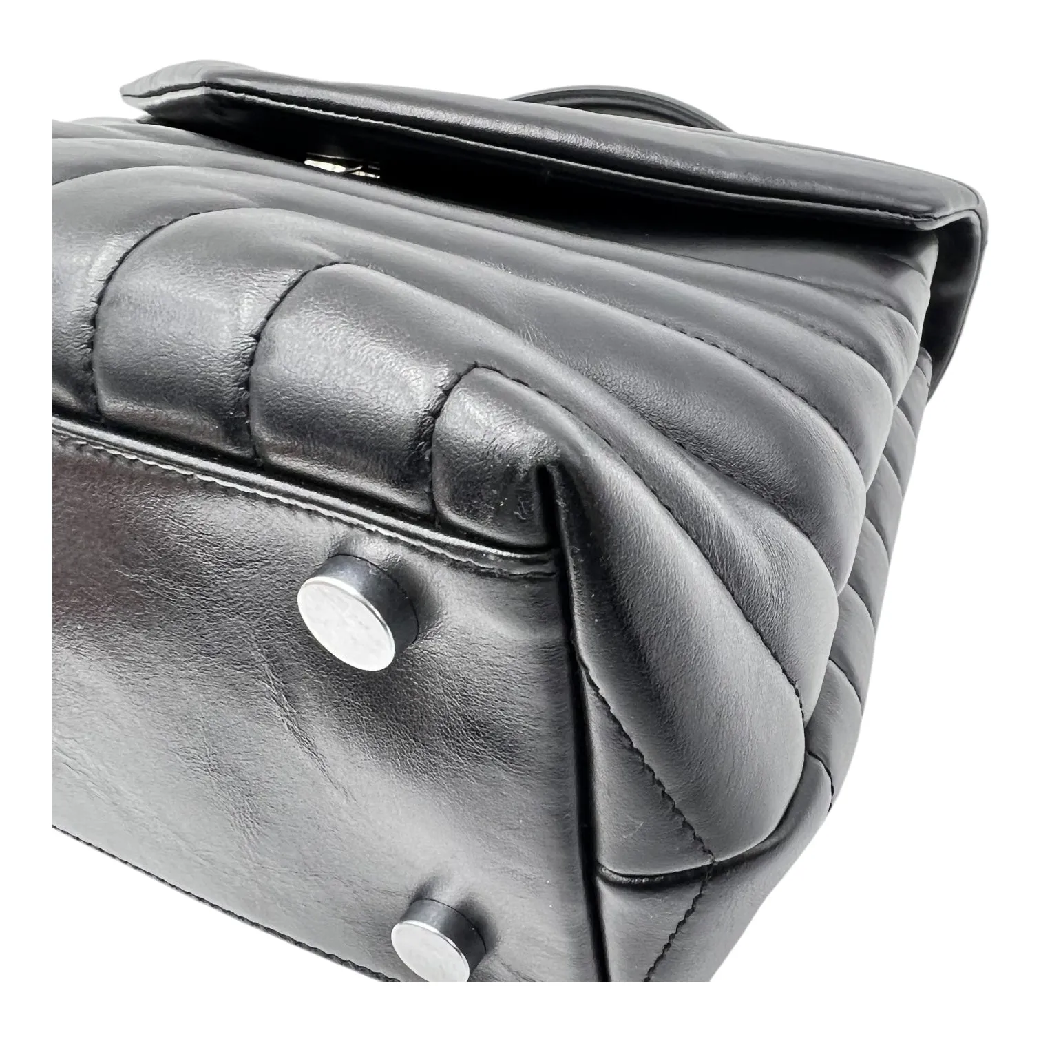 Loulou Shoulder Bag Black in Calfskin, Silver hardware