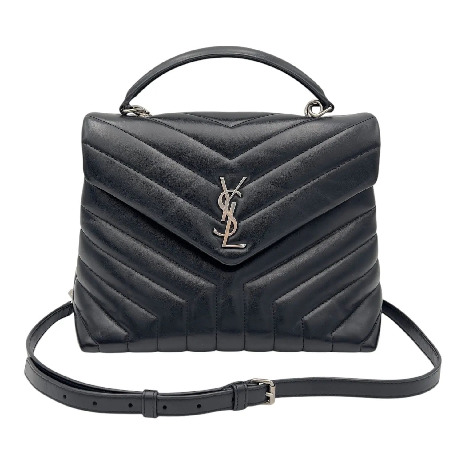 Loulou Shoulder Bag Black in Calfskin, Silver hardware